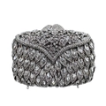 Macro view of silver evening bag with marquise rhinestones and metal clasp closure - Silver