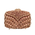 Close-up of champagne gold evening bag with marquise rhinestones and metal snap - Champagne