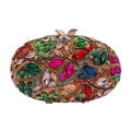 Pochette de soirée luxueuse en métal avec strass colorés et fermoir papillon - Or Coloré 1
