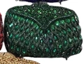 Sac de soirée vert de luxe orné de strass émeraude avec motif plumes de paon - Vert