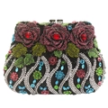 Elegante clutch nera in cristallo con fiori di rosa colorati e design traforato - Nero Iridescente