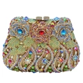 Borsa pochette dorata traforata con strass colorati e rose per gala eleganti - Blu e Rosso Cangiante