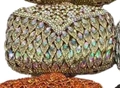 Luxury champagne rhinestone evening clutch with iridescent teardrop gems in scale pattern - Gold AB