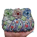 Clutch da sera argento con rose di cristallo colorate e motivi di strass scintillanti - Argento Multicolore