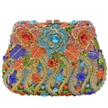 Pochette di lusso in cristallo con motivi floreali di strass colorati e finitura oro - Arancione Multi