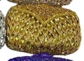 Green rhinestone evening clutch bag with hollow metal scales and leaf pattern - Yellow
