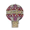 Pochette de soirée en forme de montgolfière sertie de strass rouges et dorés sur blanc - Argent Multicolore