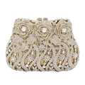 Elegant gold hollow rose crystal clutch bag with sparkling floral rhinestone patterns - Gold / White Zirconia