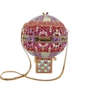 Vue détaillée du sac de soirée montgolfière en strass rose et violet avec chaîne dorée - Violet Rose