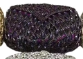 Cylindrical evening clutch bag with purple rhinestones in a metallic hollow design - Purple