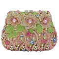 Luxurious evening crystal clutch bag with pink rose patterns and rhinestone embellishments - Pink Green Multi