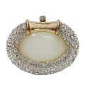 Luxury oval rhinestone clutch bag with a large center gemstone for evening galas - Gold / White Zirconia