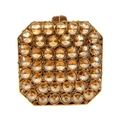 Detailed macro view of champagne gold evening clutch with large faceted crystal rhinestones - Gold / Gold Rhinestone