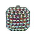 Luxury AB crystal evening clutch bag with square minaudiere frame and rainbow shine - Silver AB