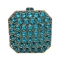 Detailed view of the luxury light blue rhinestone clutch with elegant gold metal frame - Lake Blue
