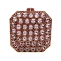 Macro di strass rosa e bordo in metallo dorato sulla borsa da sera a forma ottagonale - Rosa