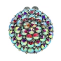 Exquisite circular evening clutch bag with iridescent AB rhinestones and metal clasp - Silver AB