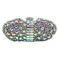 Pochette da sera ovale scintillante con strass AB e grandi accenti di cristallo - Argento AB