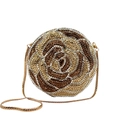 Exquisite circular evening clutch bag with sparkling diamond encrusted rose flower pattern - Gold Coffee