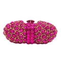 Luxurious rose red rhinestone clutch bag with gold metal frame for evening parties - Rose Red