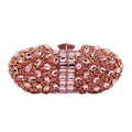 Detailed view of luxury pink crystal evening clutch bag with gold metal frame - Pink