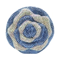 Exquisite circular evening clutch bag with blue rose floral rhinestone pattern on white background - Blue Gradient
