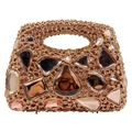 Borsa da sera color oro champagne con grandi strass e manico superiore in cristallo - Champagne
