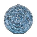 Macro detail of blue and silver rhinestone encrusted rose petals on round clutch bag - Light Blue