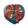 Heart-shaped clutch with colorful rhinestones and a gold bow, elegant evening bag - Gold Multicolor