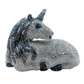 Macro shot of luxury unicorn evening clutch bag with sparkling rhinestones and crystals - Silver Grey