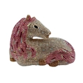 Elegante borsa da sera a forma di cavallo con strass rosa e bianchi incastonati - Rosa Multicolore