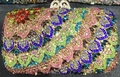 Elegant multi-color crystal floral stone clutch bag with a golden metal clasp - Dark Gold Aurora