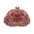 Luxury butterfly clutch bag with pink crystals and intricate handmade rhinestone patterns - Gold Pink Multi