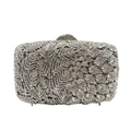 Elegante bolso de fiesta plateado con cristales y diseño de hojas para bodas y eventos - Plateado