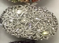 Pochette ovale argentée élégante avec motif de feuilles en diamant et cadre en métal - Argent