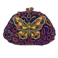Close-up of vibrant butterfly clutch bag featuring multi-colored rhinestones and enamel details - Iridescent Black