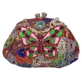 Close-up of vibrant butterfly rhinestone evening clutch with intricate crystal hand-setting - Gold Multicolor