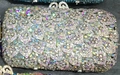 Elegant stone clutch with colorful leaf pattern rhinestones and silver hollow clasp - Silver AB