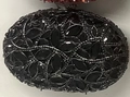 Pochette de soirée ovale noire ornée de cristaux et de motifs de feuilles ajourées - Noir
