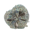 Heart-shaped clutch bag with iridescent rhinestones and silver bow detail - Silver AB