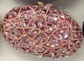 Pochette de soirée rose avec strass, fermoir feuille en cristal et motif floral - Rose