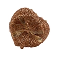 Champagne heart-shaped evening clutch bag with oversized golden metal bow and rhinestones - Champagne