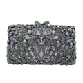 Luxury rhinestone evening clutch bag with intricate silver crystal floral pattern - Gray