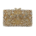 Luxury gold clutch bag with sparkling crystals and a rhinestone butterfly clasp - Gold