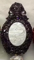Deep purple rhinestone clutch bag with oval white pearl panel and bow detail - Purple