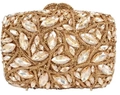 Vista dettagliata della pochette dorata di lusso con decorazioni in cristalli e strass - Oro