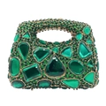 Elegant emerald green evening bag encrusted with rhinestones and geometric crystal stones - Dark Green