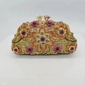 Bolso de noche color champán con pedrería de colores y motivos florales en relieve - Oro Amarillo Multicolor