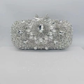 Elegante borsa da sera argento di lusso con cristalli scintillanti e chiusura a fiocco - Bianco