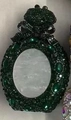 Vintage dark green shell clutch bag with emerald rhinestones and crystal bow decoration - Dark Green